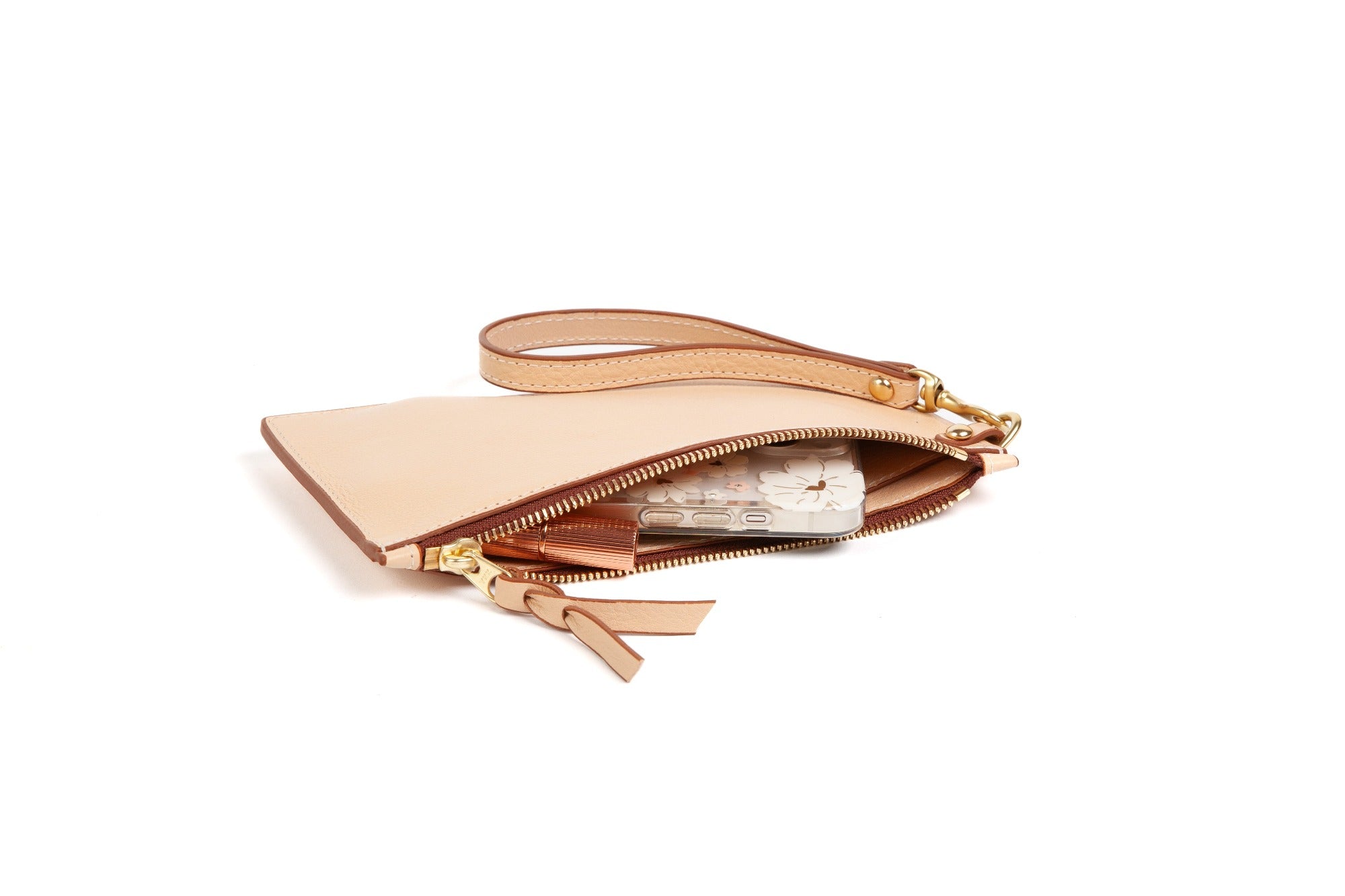 Leather Wristlet Wallet Natural