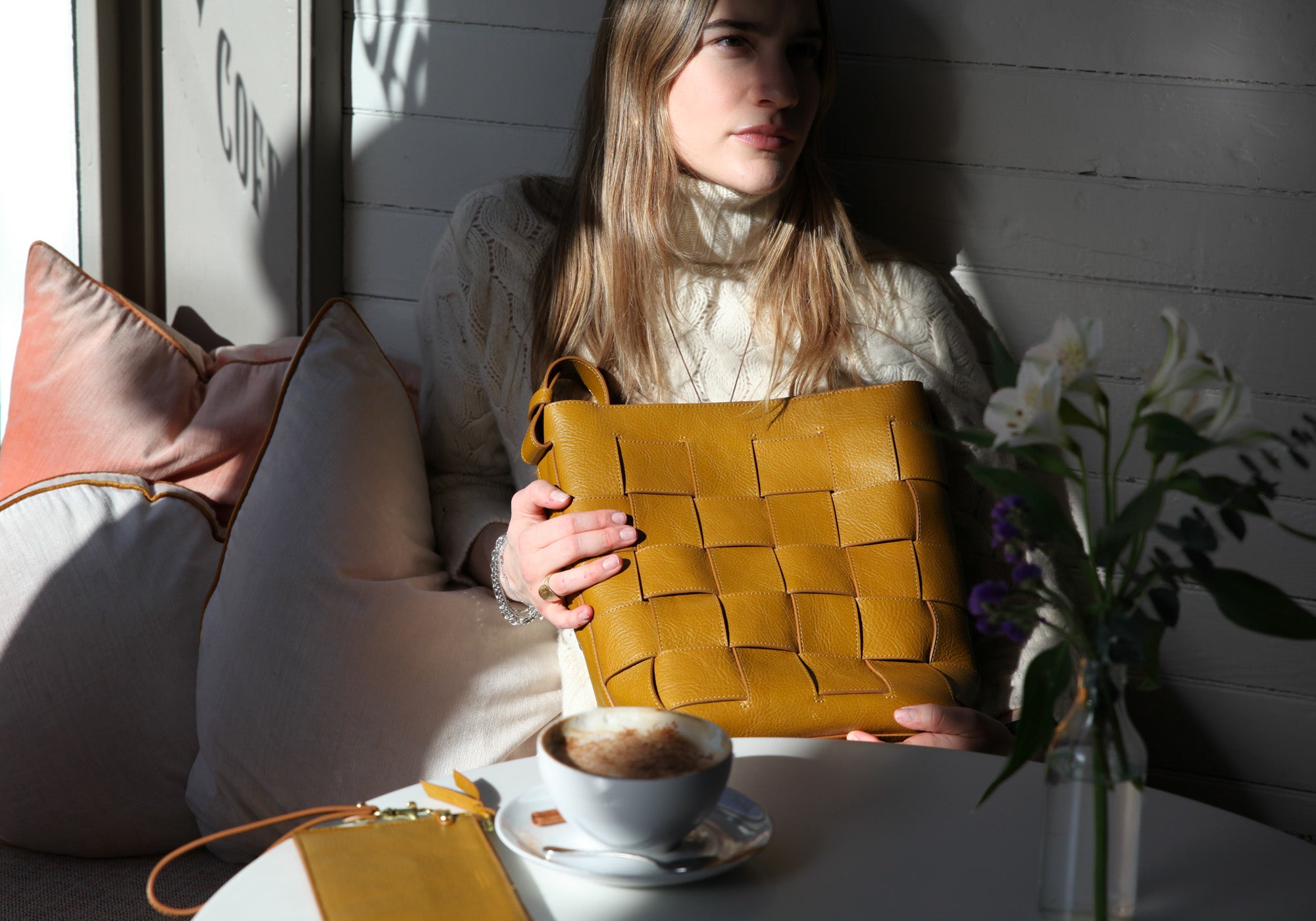 Woven Leather Bucket Shoulder Bag Lifestyle