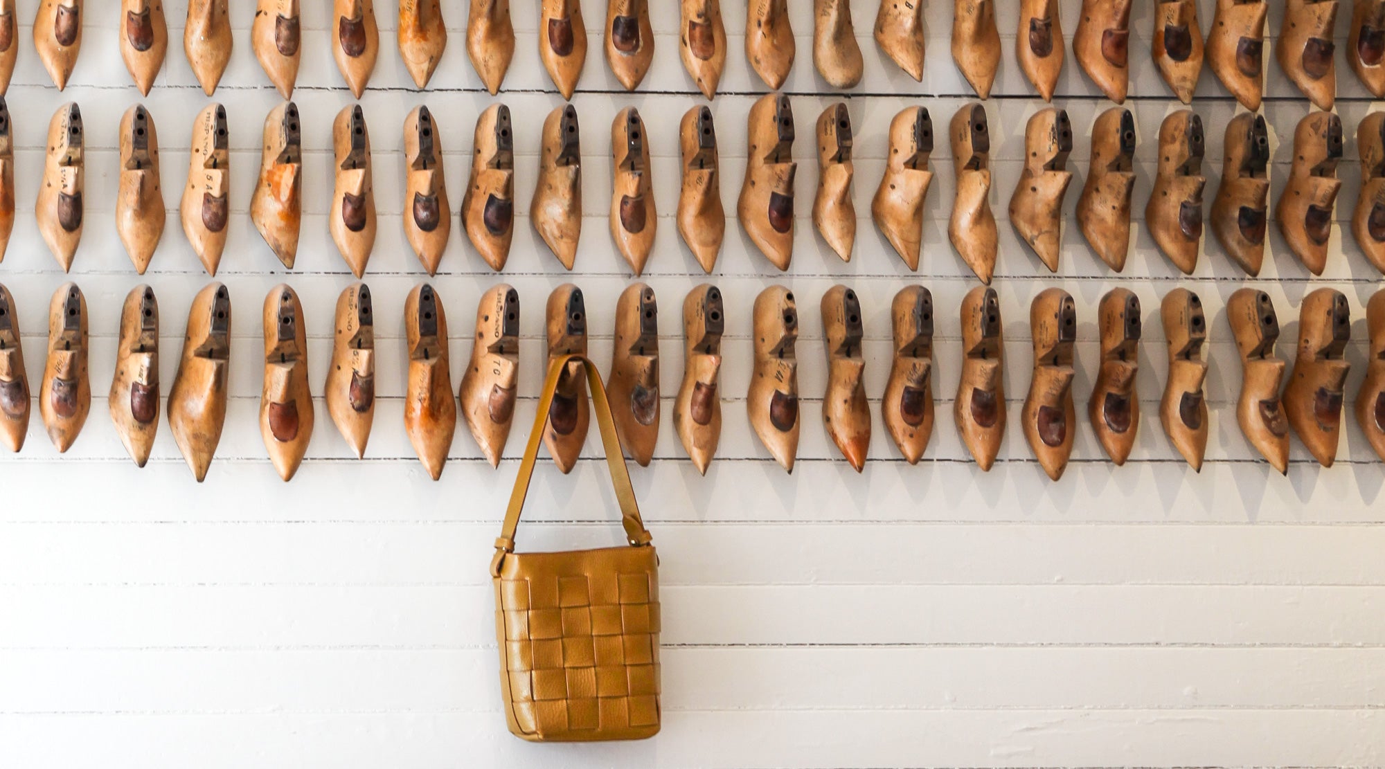 Lifestyle of Mini Woven Leather Bucket Shoulder Bag Cumin