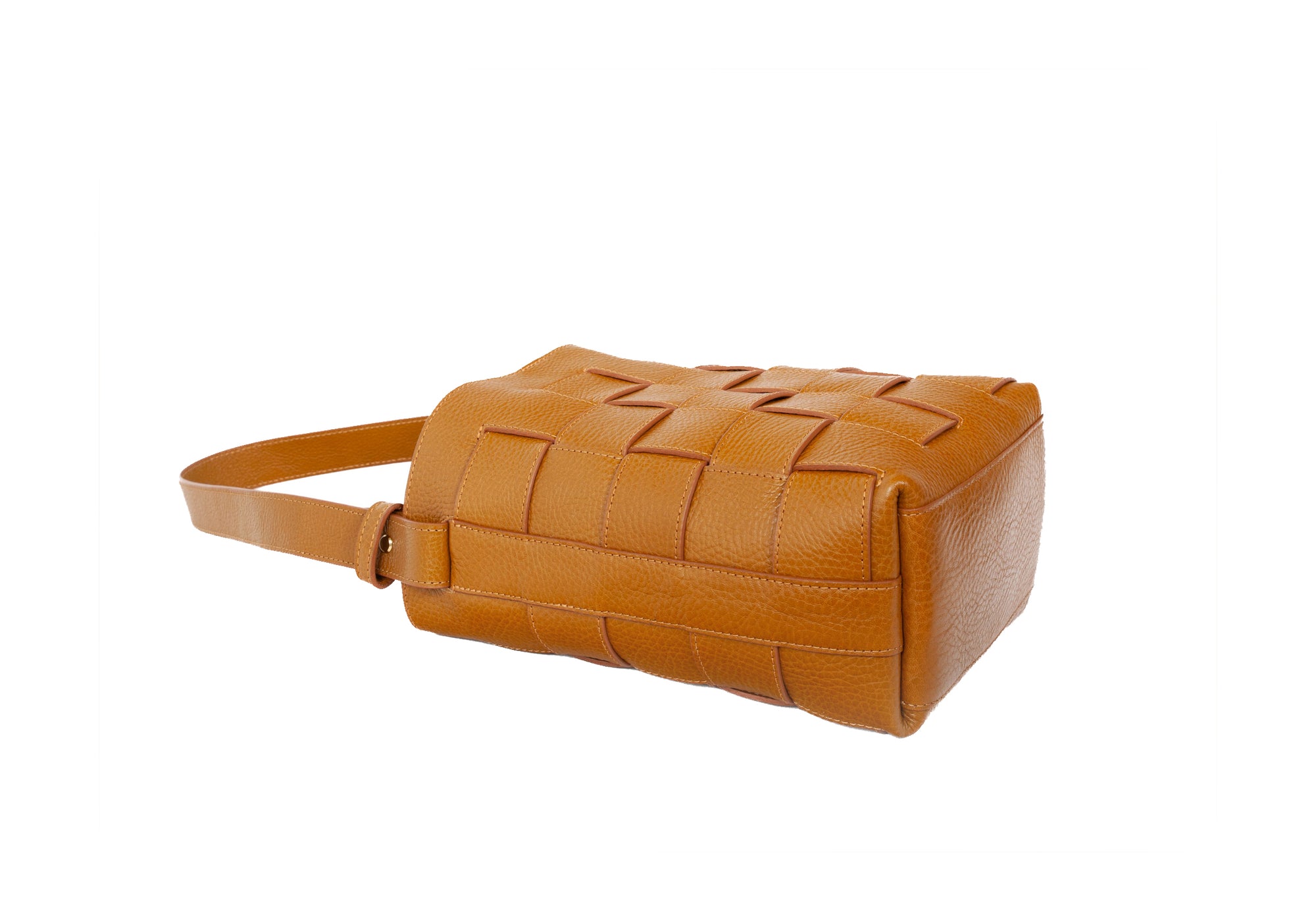Side of Mini Woven Leather Bucket Shoulder Bag Cumin