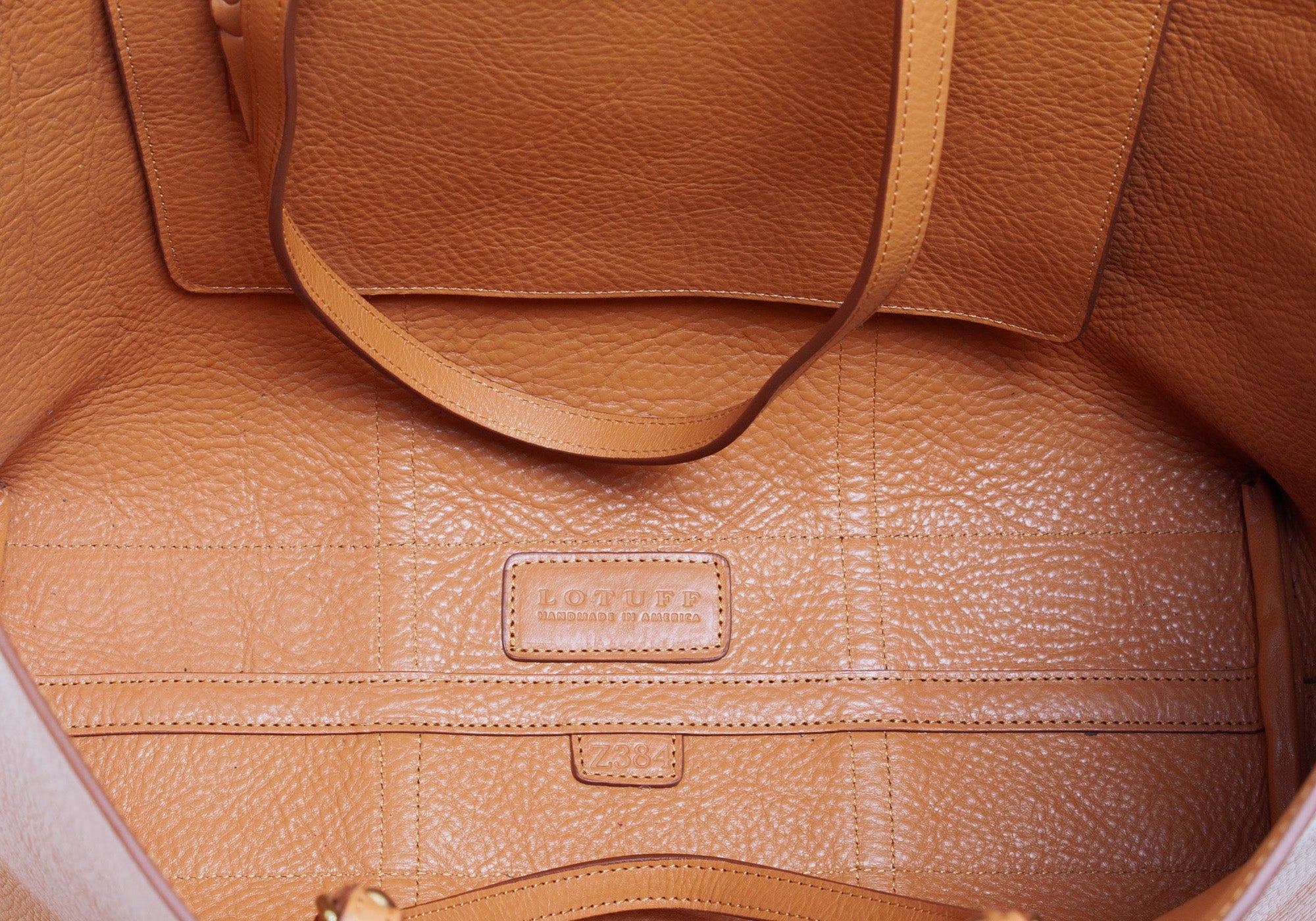 Interior Bottom of The Morris Leather Tote Camel
