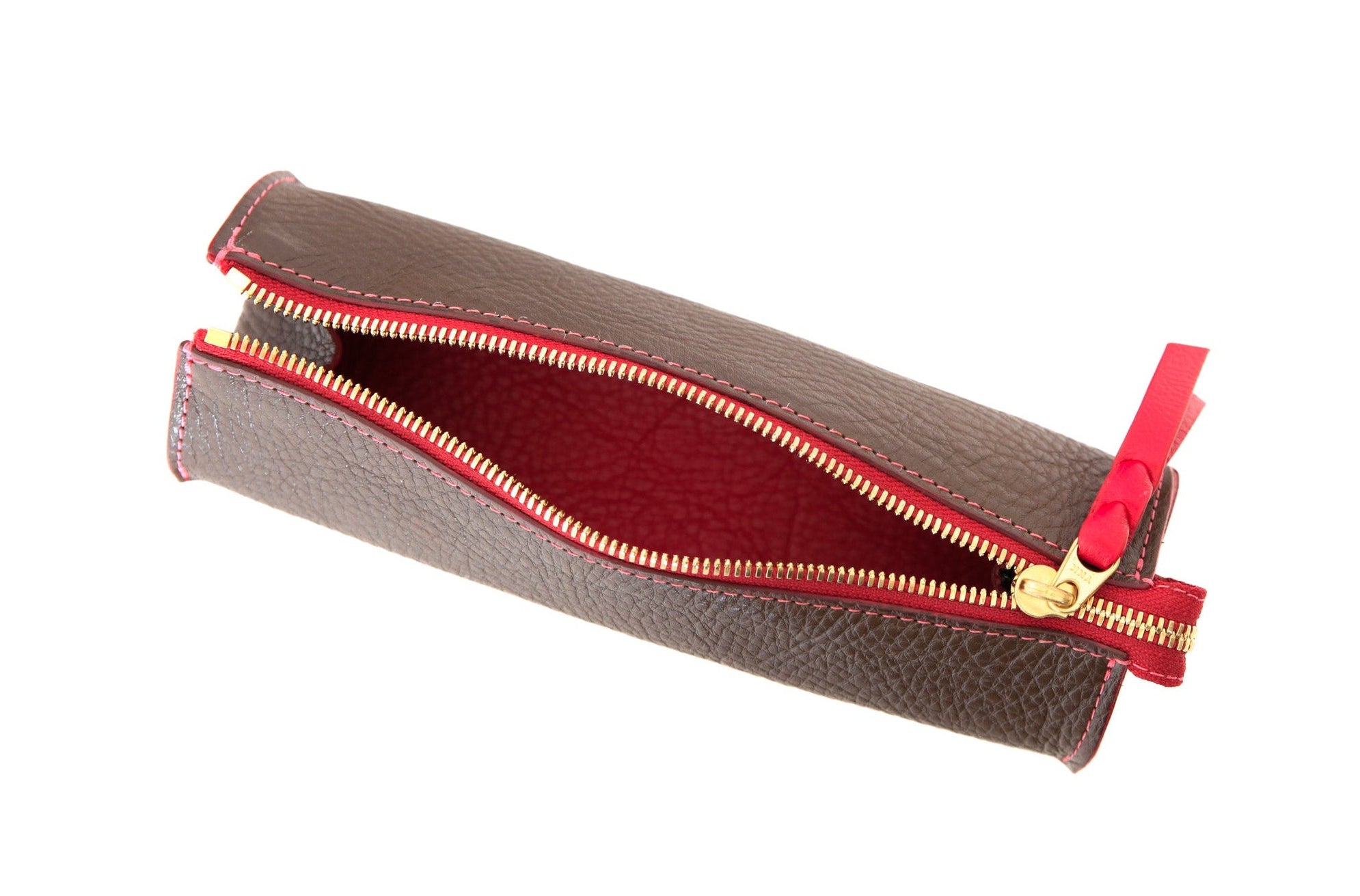 Leather Pencil Case Clay-Raspberry|Open