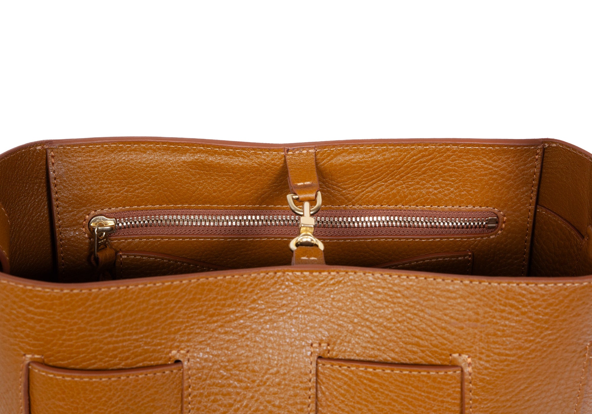 Clasp of Woven Leather Bucket Shoulder Bag Cumin