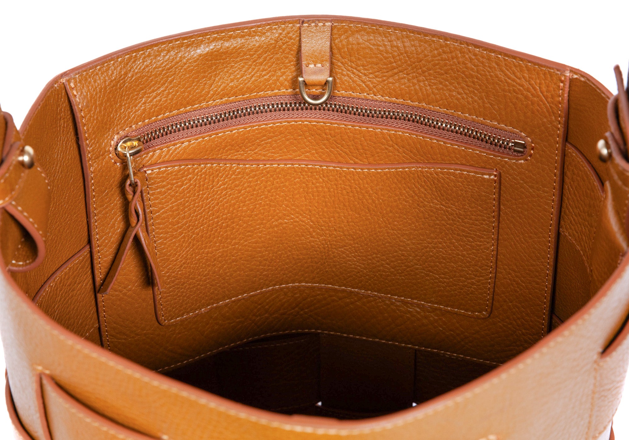 Open of Woven Leather Bucket Shoulder Bag Cumin