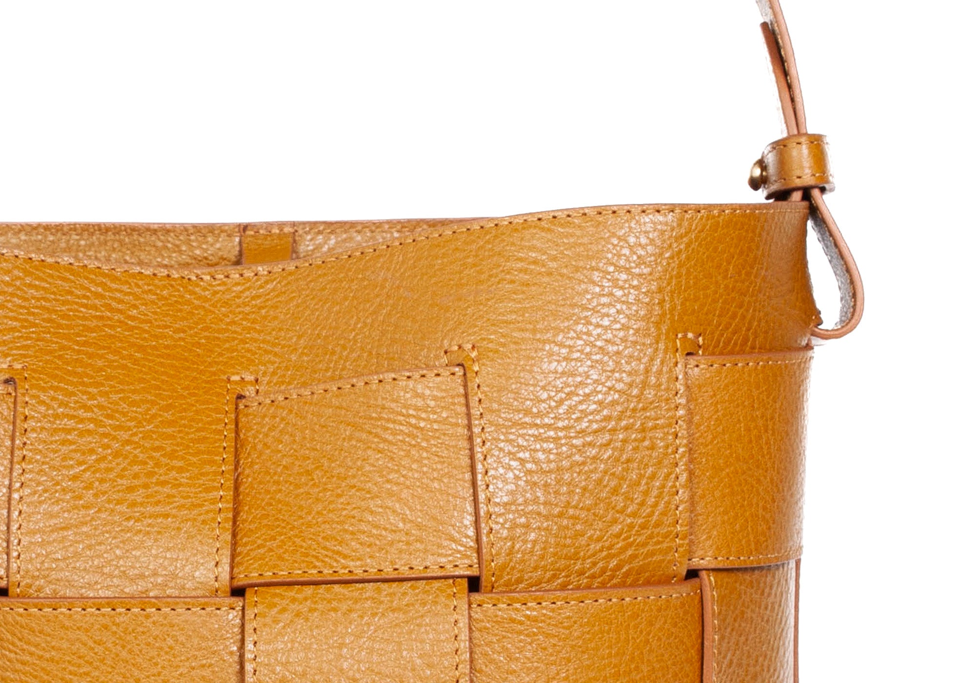 Close-up of Woven Leather Bucket Shoulder Bag Cumin