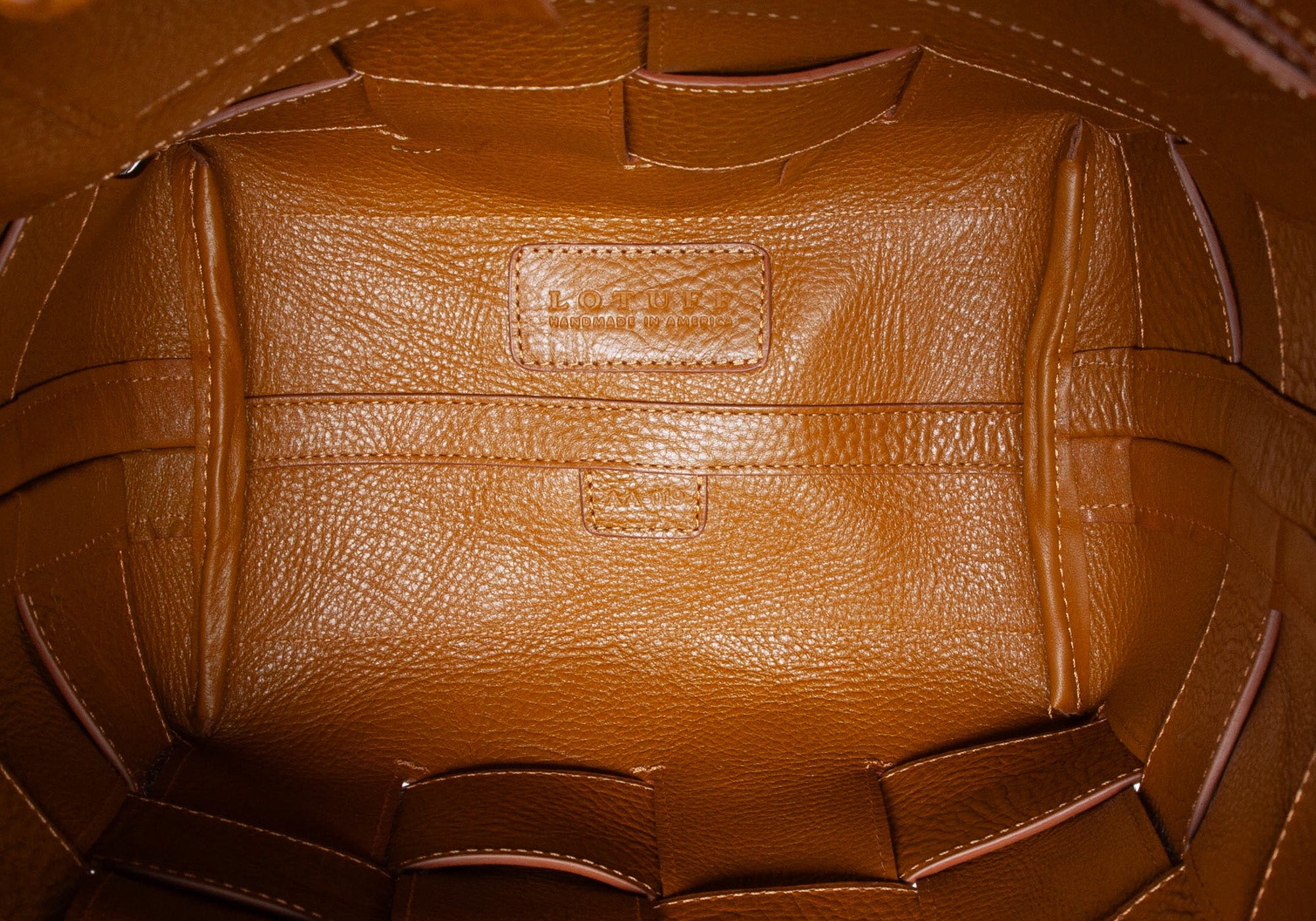 Bottom of Woven Leather Bucket Shoulder Bag Cumin