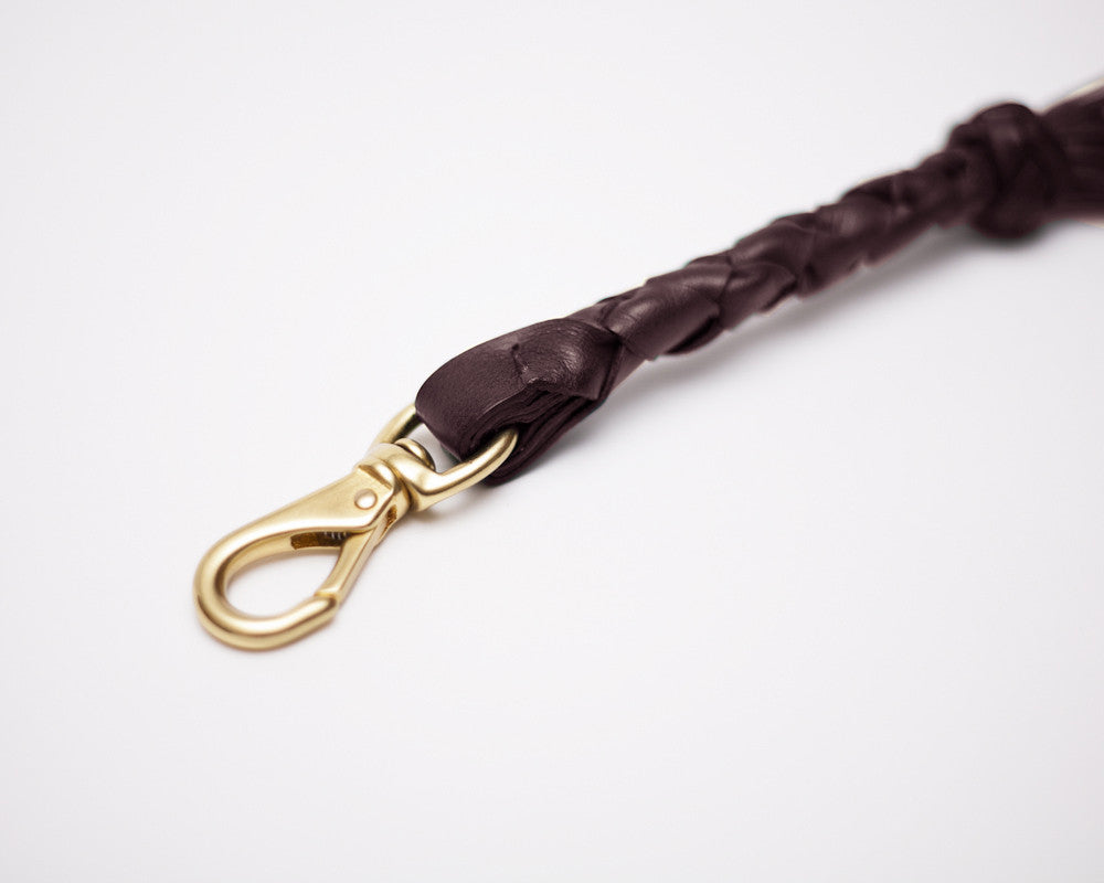 Leather Lock View of Braided Tassel Key Fob Cordovan