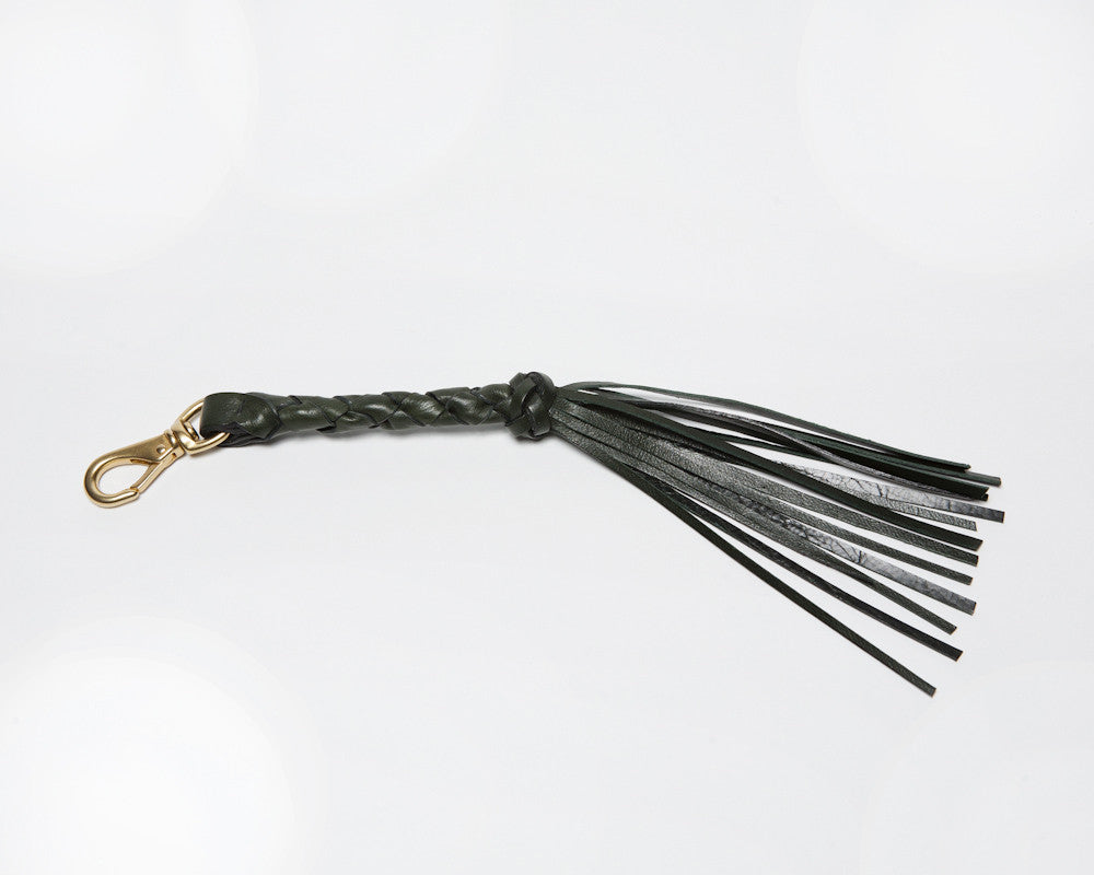 Leather Tassles of Braided Tassel Key Fob Green