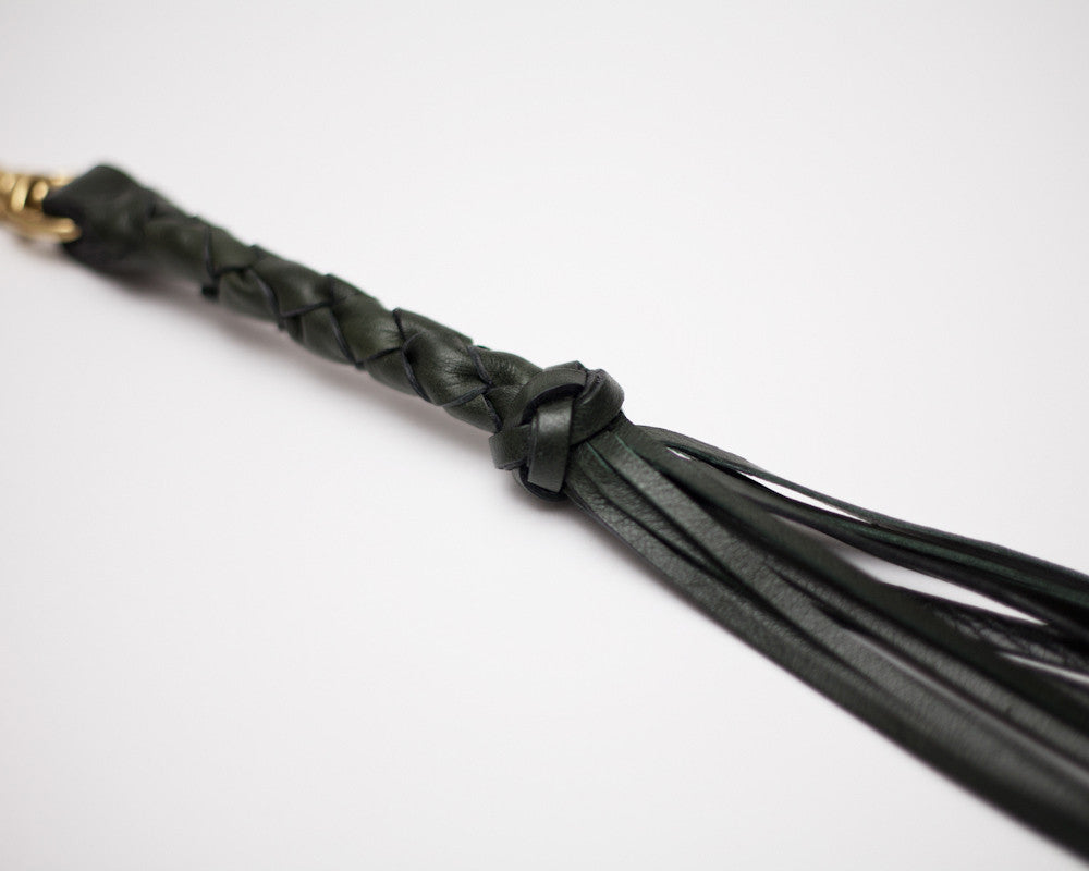 Leather Braid View of Braided Tassel Key Fob Green