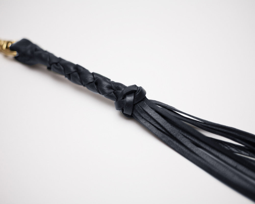 Leather Braid View of Braided Tassel Key Fob Navy
