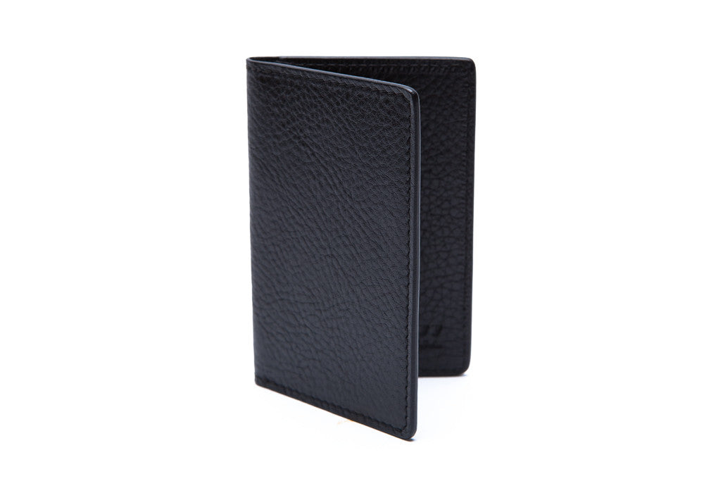 Leather Folding Card Wallet Black|Closed Side View