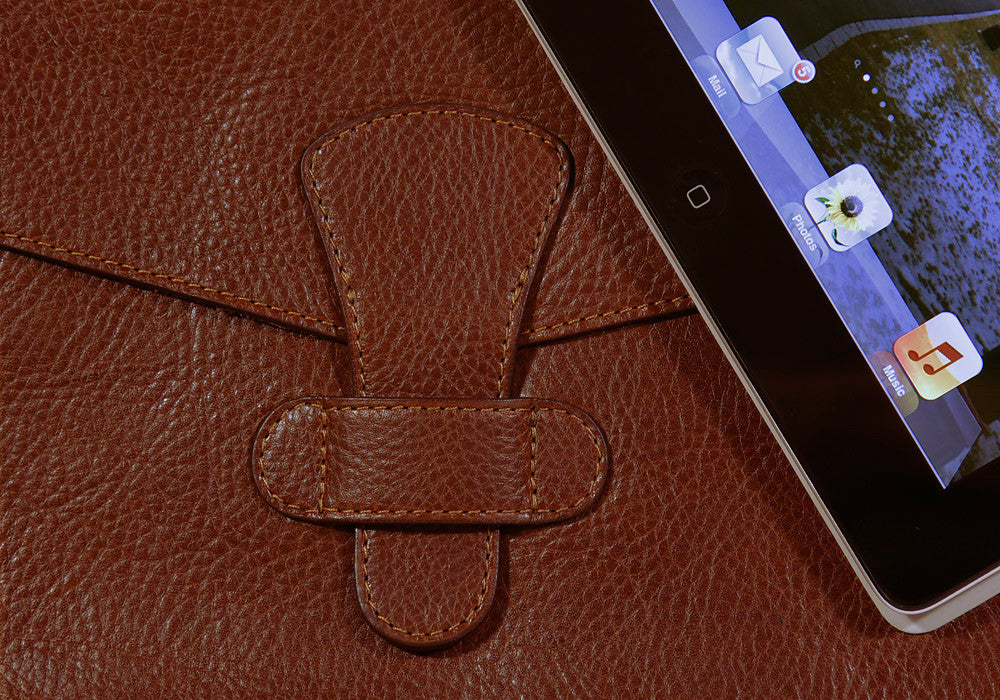 Closed Leather View with iPad of Leather iPad Case Chestnut