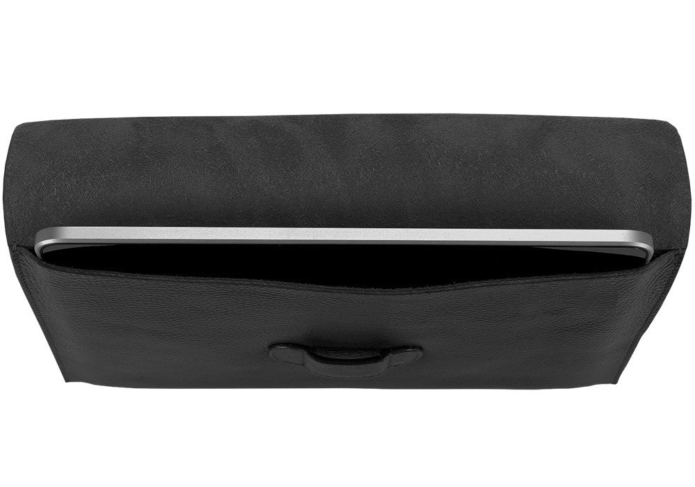 Top Open iPad View of Leather iPad Case Black