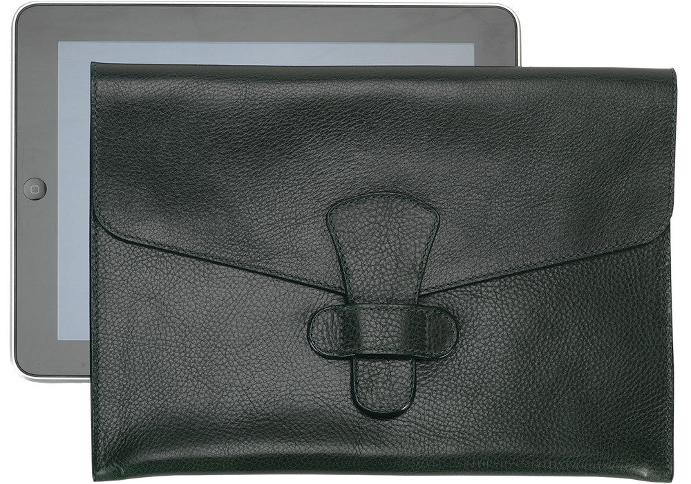 Front Leather View of Leather iPad Case Green