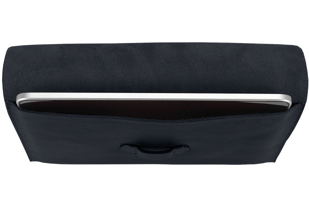 Top Open View of Leather iPad Case Navy