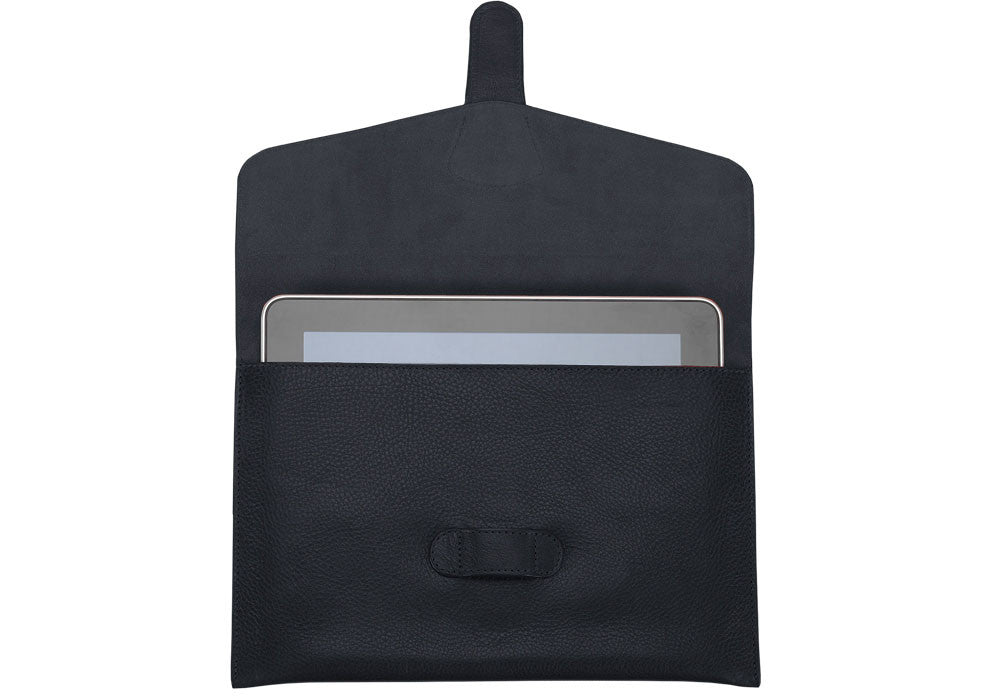 Front Open Leather View of Leather iPad Case Navy