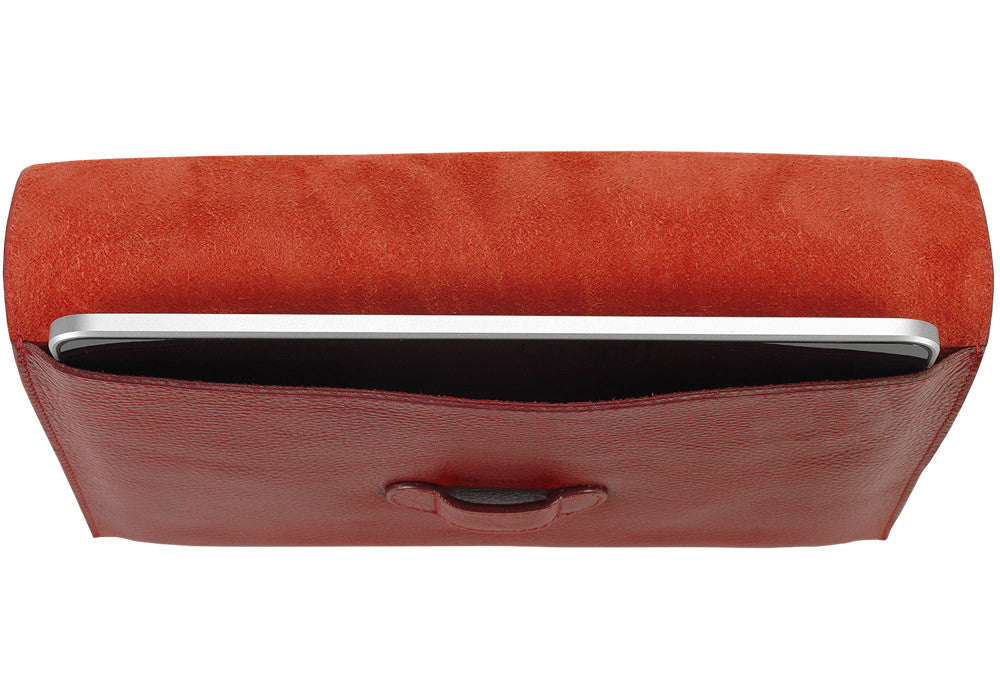 Top Open View of Leather iPad Case Red