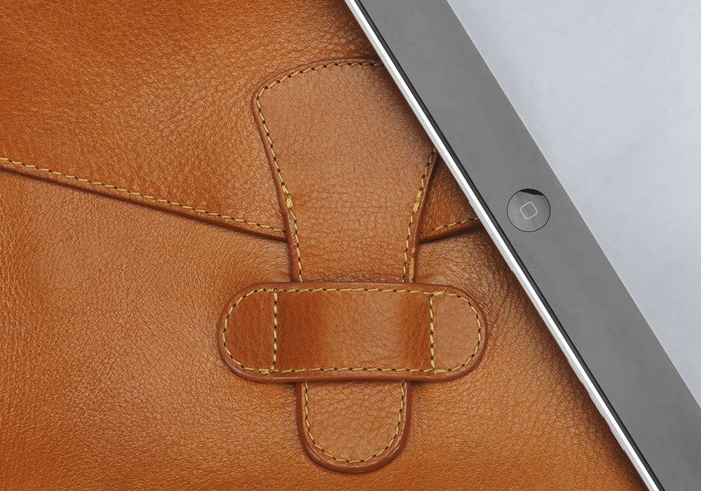 Close Up View of Leather iPad Case Tan