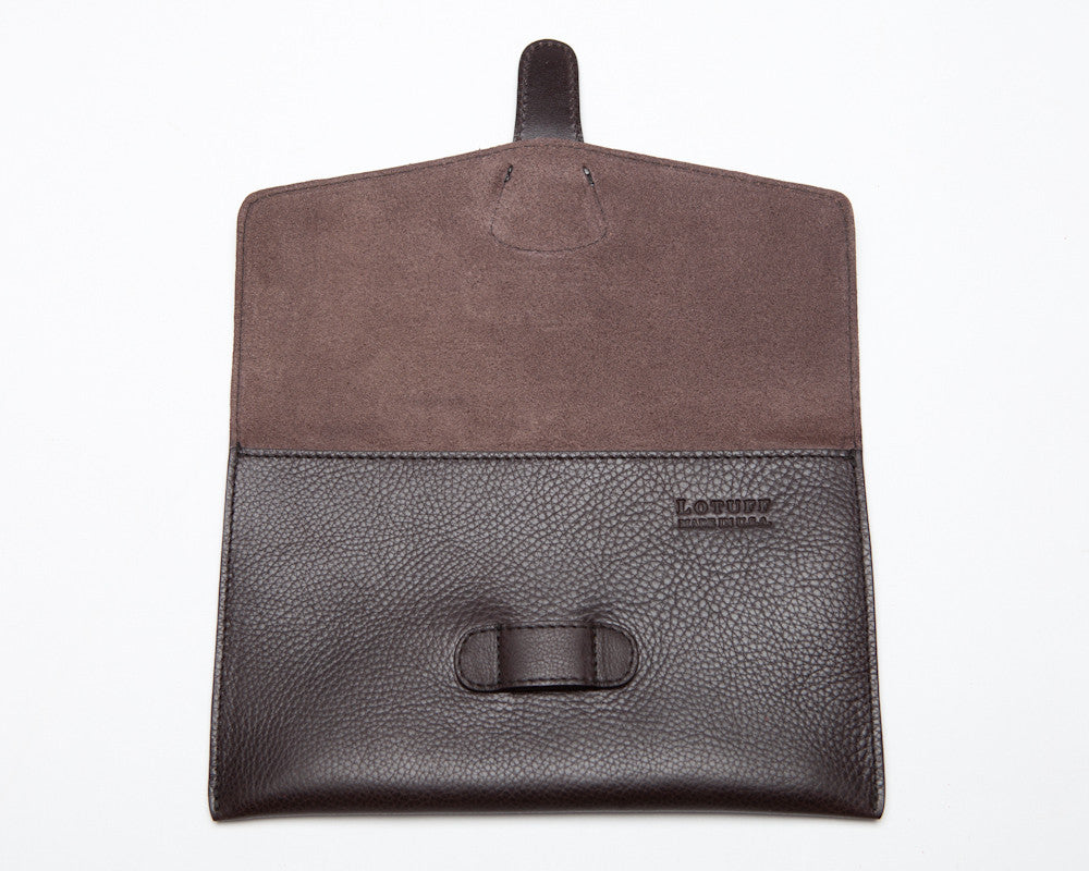 Front Open View of Leather iPad Mini Case Chocolate
