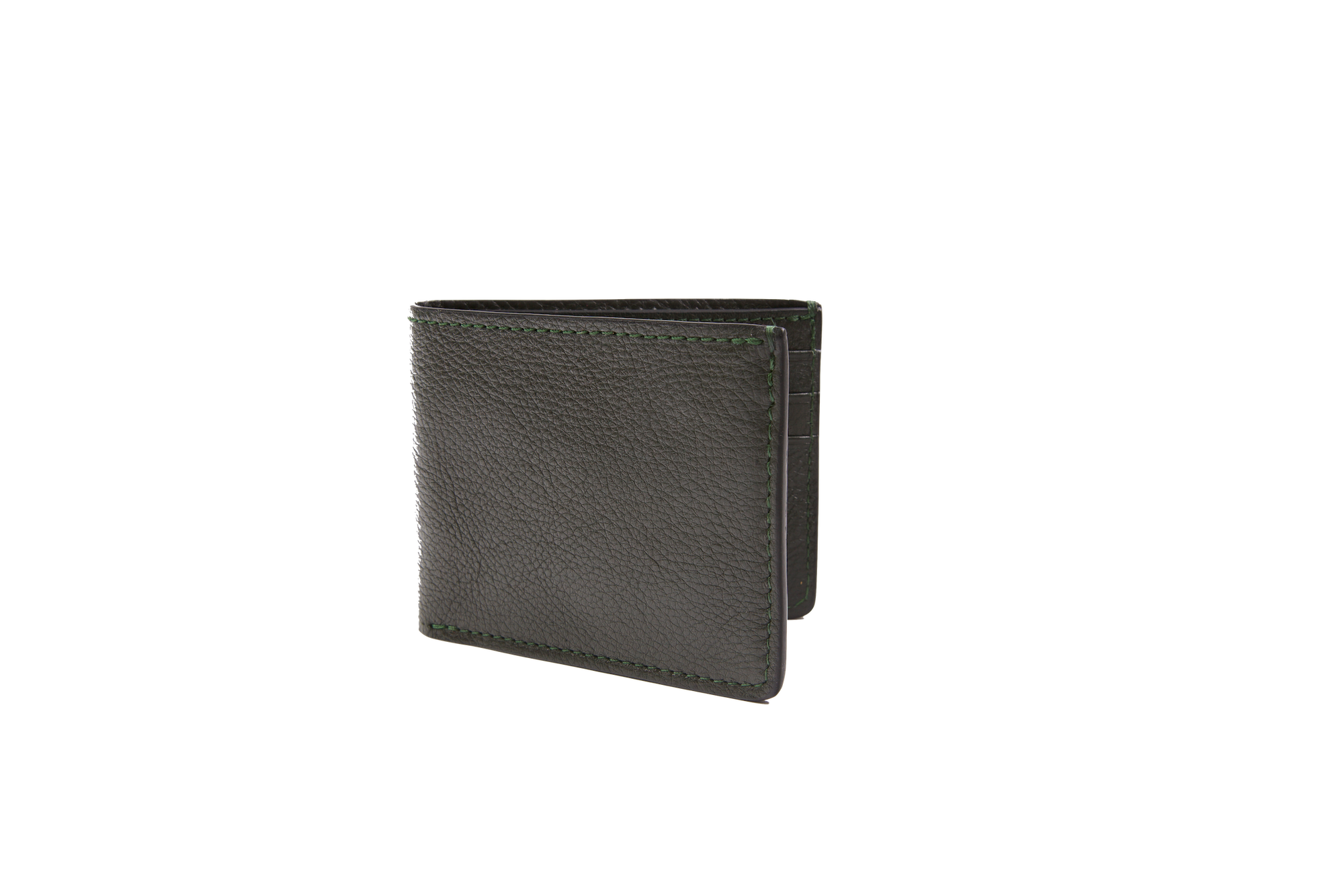 Front View of Leather Bifold Wallet Green