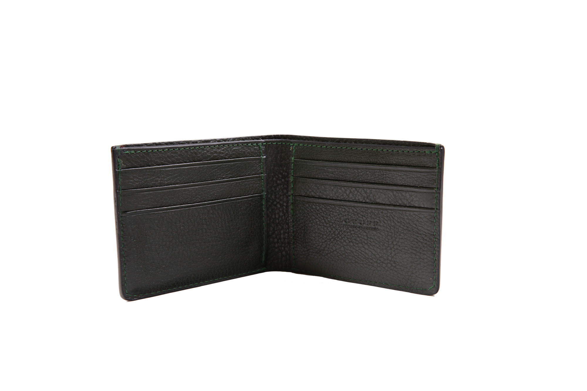 Open View of Leather Bifold Wallet Green