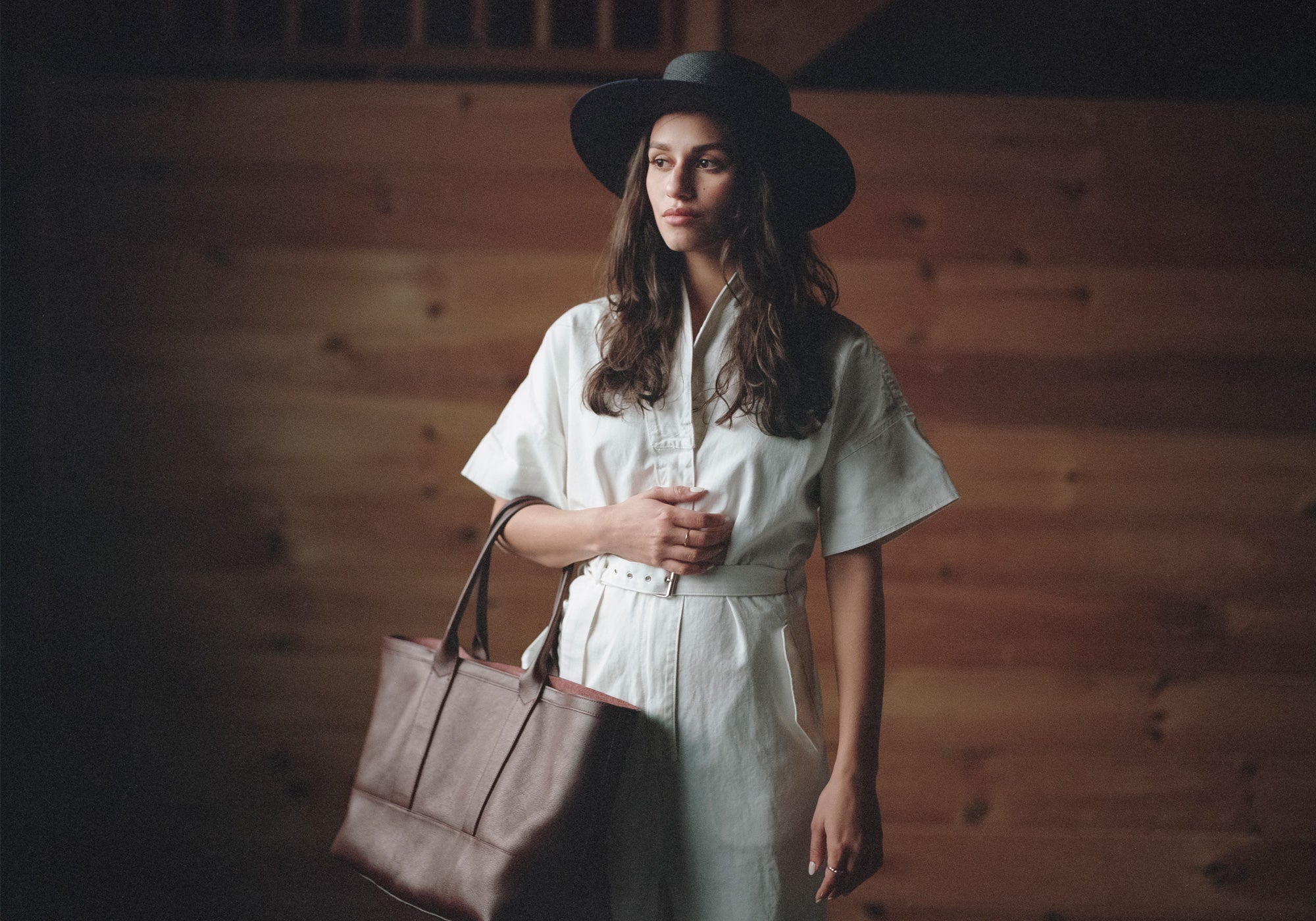 Leather Zip-Top Medium Tote Lifestyle