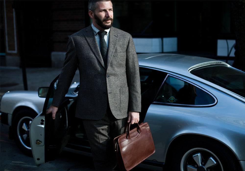 Leather Slim Zipper Briefcase Lifestyle