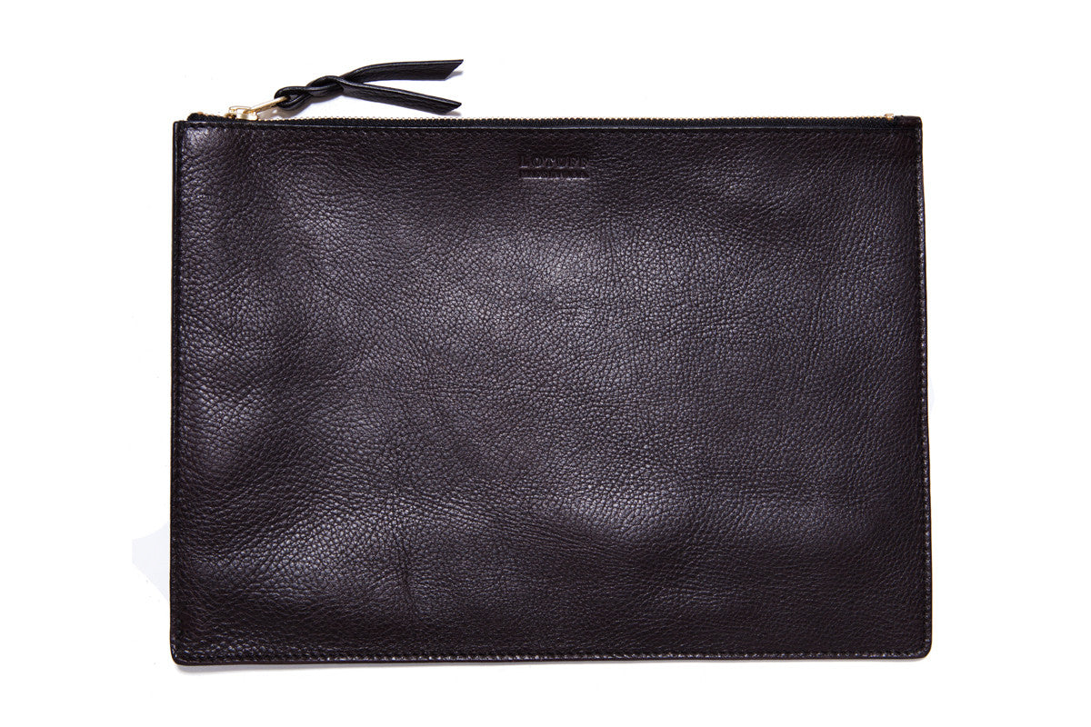 Front Leather View of No. 11 Pouch Chocolate