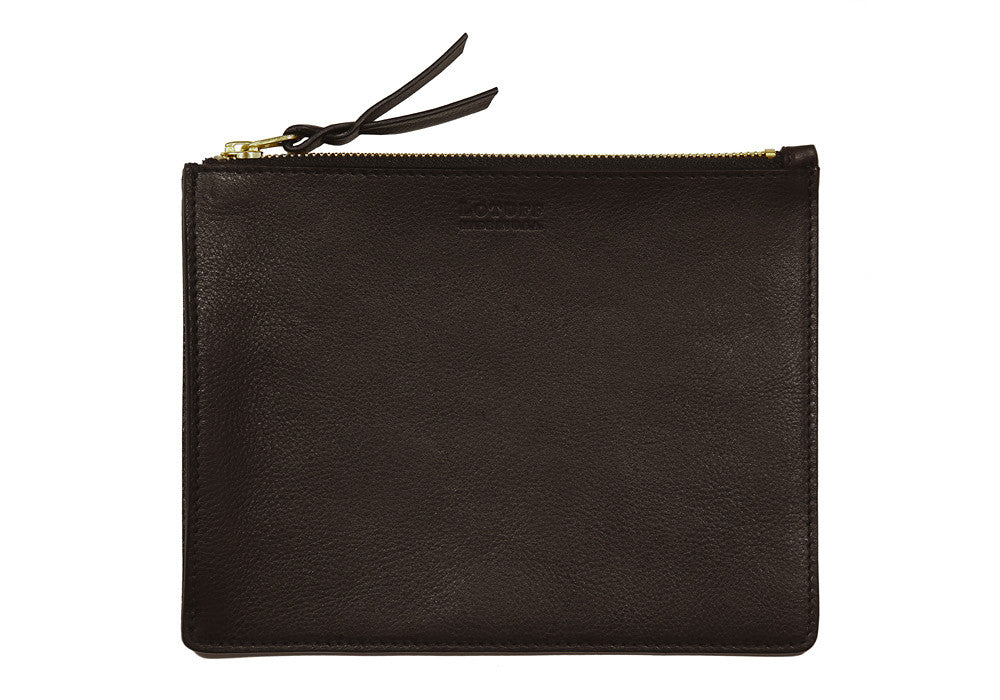 Front Leather View of No. 8 Pouch Chocolate