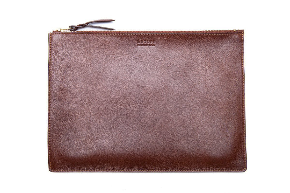 Front Leather View of No. 14 Pouch Chestnut