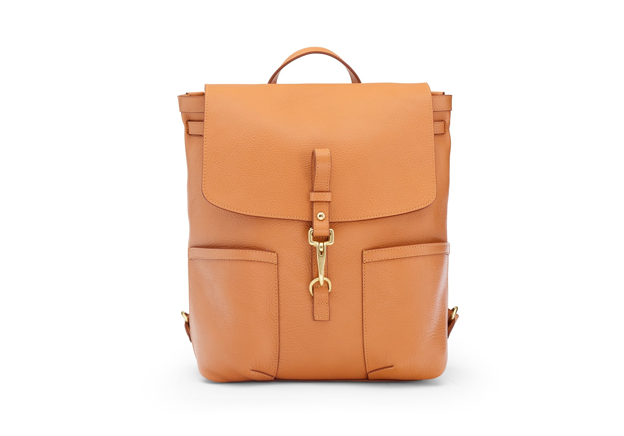 Front View of Leather No. 5 Knapsack Camel